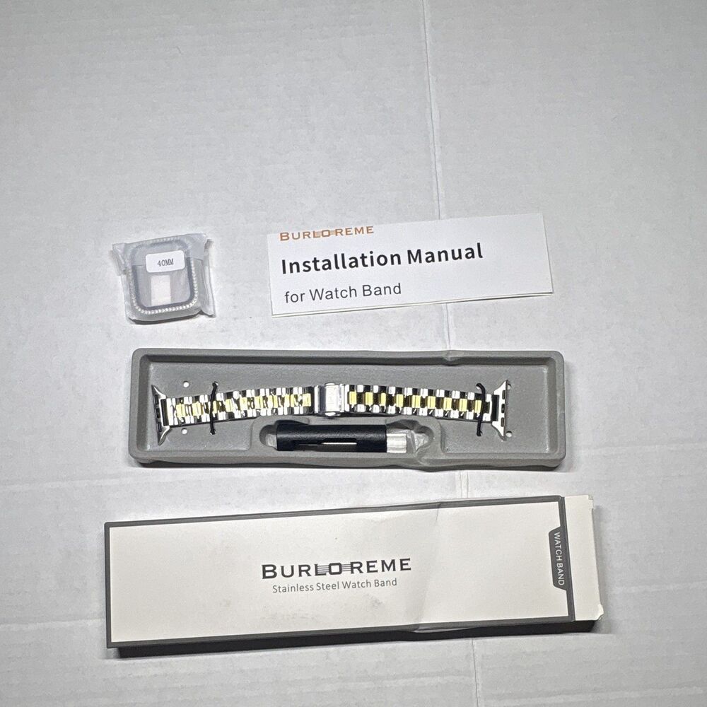 BURE-REME Stainless Steel Bracelet Band for Apple Watch Series 40mm Silver/Gold